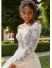 Off Shoulder Ivory Eyelash Lace Tulle Romantic Wedding Dress